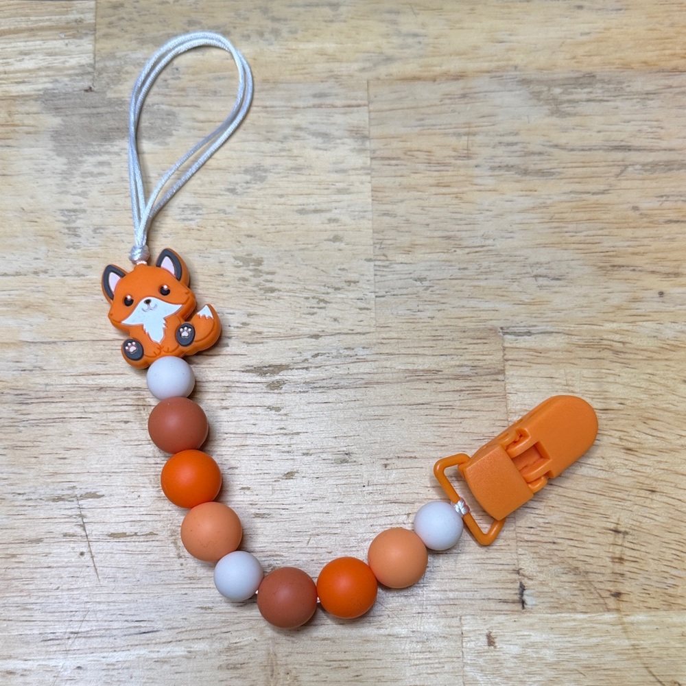 Fox Pacifier Clip with Beads